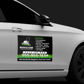 Professional Black Green Lawn Care & Landscaping Car Magnet