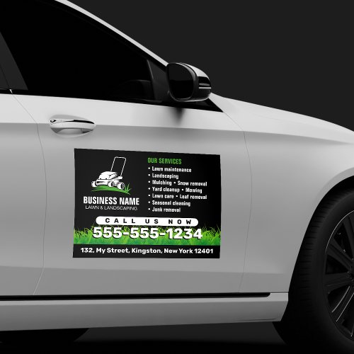 Professional Black Green Lawn Care  Landscaping Car Magnet