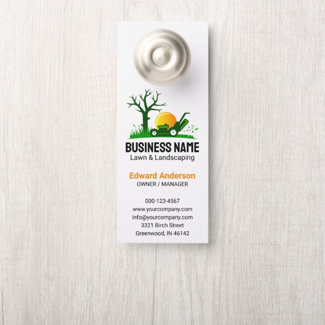 Professional Black Green Lawn Care Landscaping Door Hanger (On Knob)