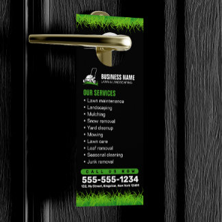 Professional Black Green Lawn Care & Landscaping Door Hanger
