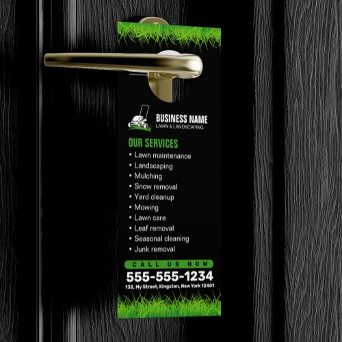 Professional Black Green Lawn Care  Landscaping Door Hanger