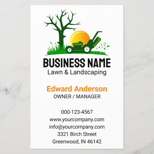 Professional Black Green Lawn Care Landscaping Flyer (Front)