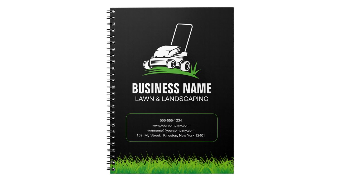 Professional Black Green Lawn Care & Landscaping Notebook | Zazzle