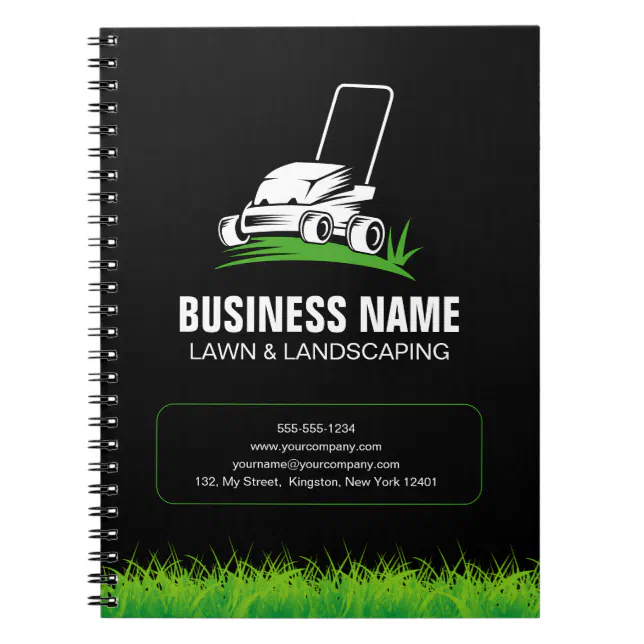 Professional Black Green Lawn Care & Landscaping Notebook | Zazzle