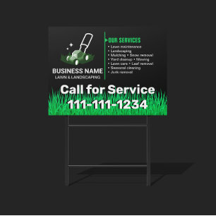 Professional Black Green Lawn Care & Landscaping Sign