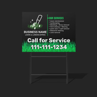 Professional Black Green Lawn Care & Landscaping Sign