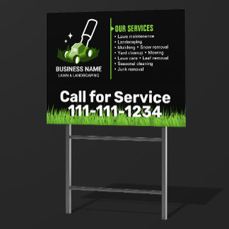 Professional Black Green Lawn Care & Landscaping Sign