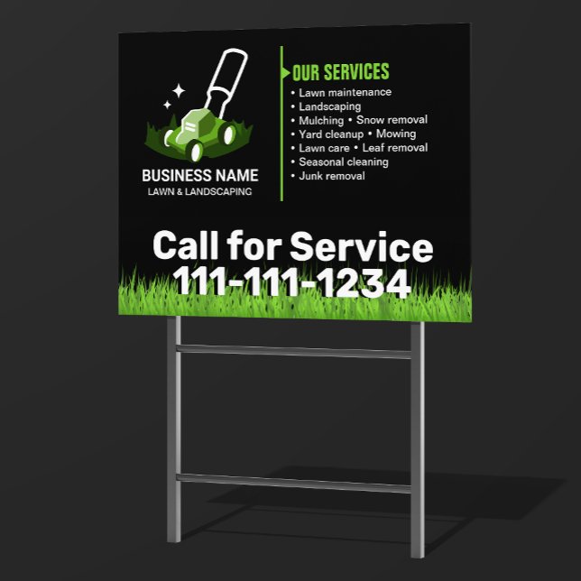 Professional Black Green Lawn Care & Landscaping Sign (Creator Uploaded)