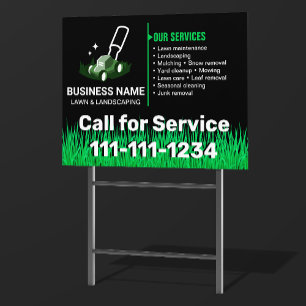 Professional Black Green Lawn Care & Landscaping Sign