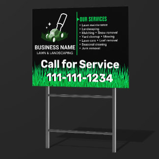 Professional Black Green Lawn Care & Landscaping Sign