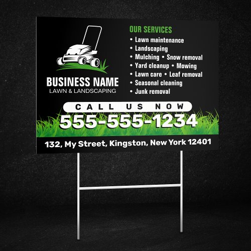 Professional Black Green Lawn Care  Landscaping Sign