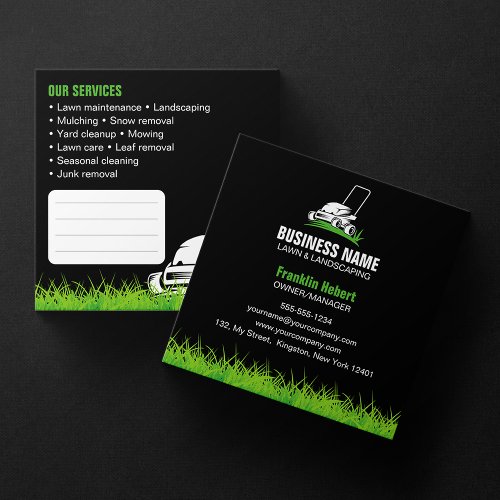 Professional Black Green Lawn Care  Landscaping Square Business Card