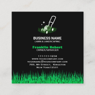 Professional Black Green Lawn Care & Landscaping Square Business Card