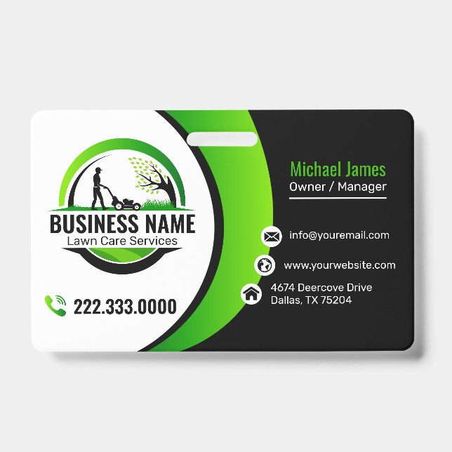 Professional Black Green Lawn Care Service Badge (Front)