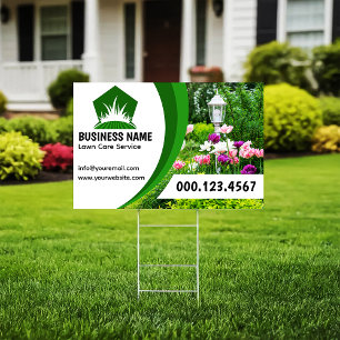 Professional Black Green Lawn Care Service Photo Sign