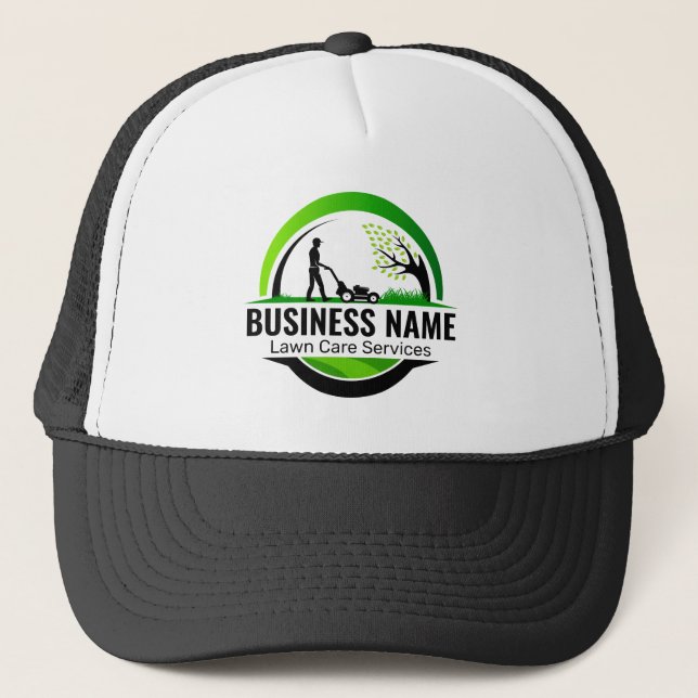 Professional Black Green Lawn Care Service Trucker Hat (Front)