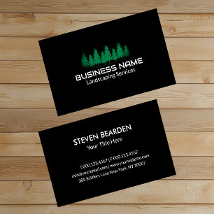 Professional Black Green Tree Landscaping Business Card