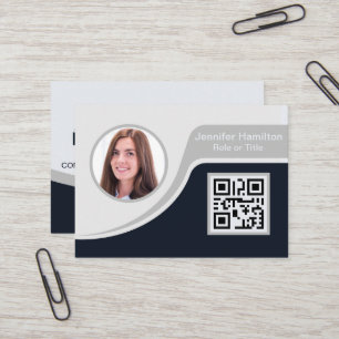 Professional Black Grey add your Logo QR Business  Business Card