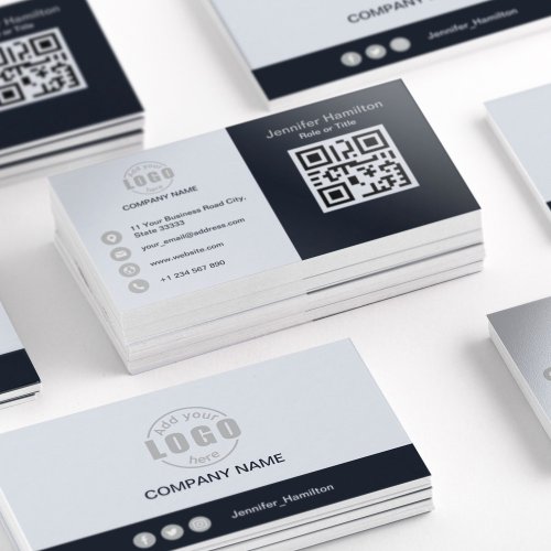 Professional Black Grey add your Logo QR Code Business Card
