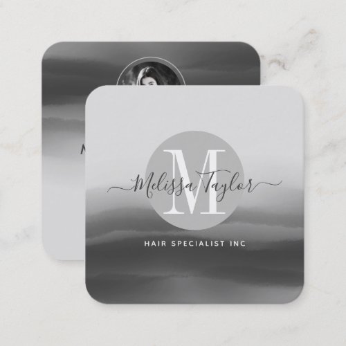 Professional Black Ink Abstract Signature Photo Square Business Card