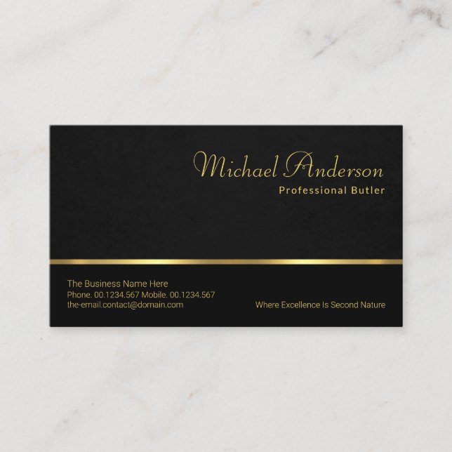 Professional Black Layers Gold Line Butler Service Business Card (Front)