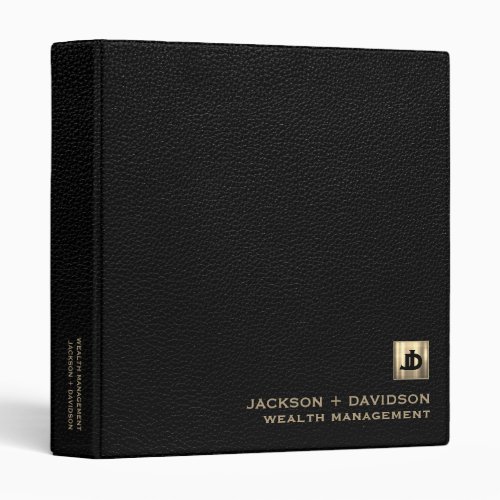 Professional Black Leather and Gold Initials Logo 3 Ring Binder