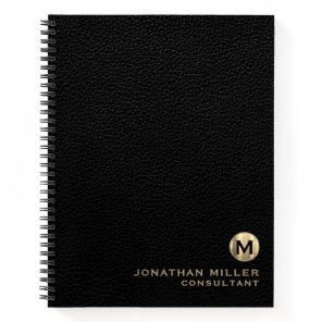 Professional Black Leather Gold Monogram Notebook