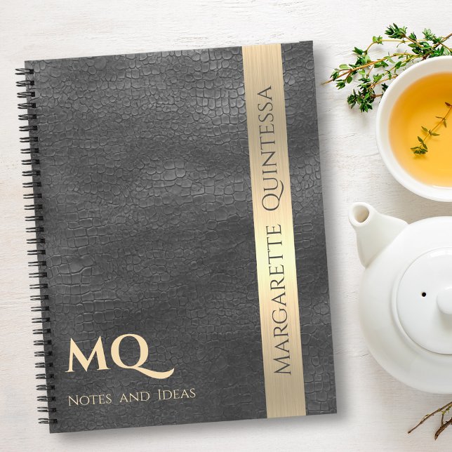 Professional Black Leather Gold Stripe Monogrammed Notebook (Creator Uploaded)