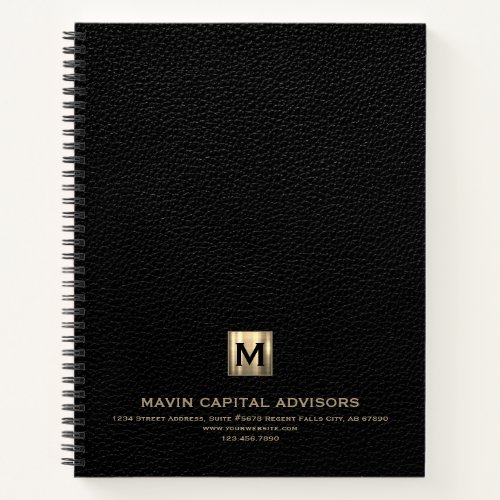 Professional Black Leather Print Gold Initial Logo Notebook