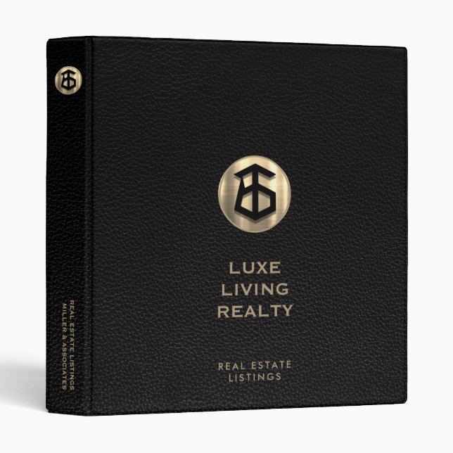 Professional Black Leather Real Estate Binder (Front/Spine)