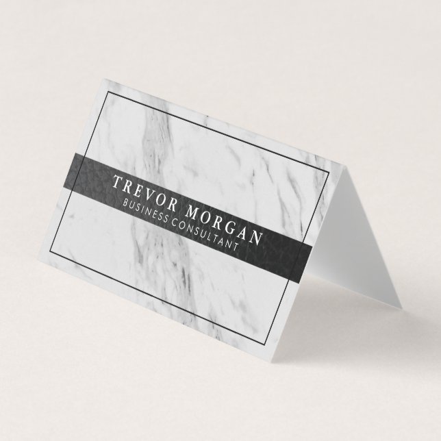 Professional Black Leather Trim Marble Business Card (Front)