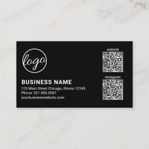 Professional Black Logo QR Code Modern Business Card