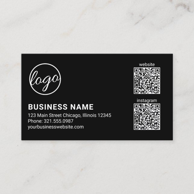 Professional Black Logo QR Code Modern Business Card (Front)