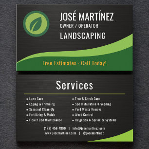 Professional Black Metallic Landscaping Lawn Care Business Card