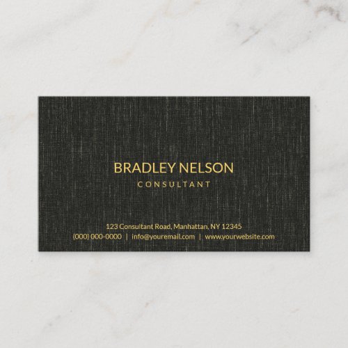 Professional Black Minimalist Faux Linen Fabric Business Card