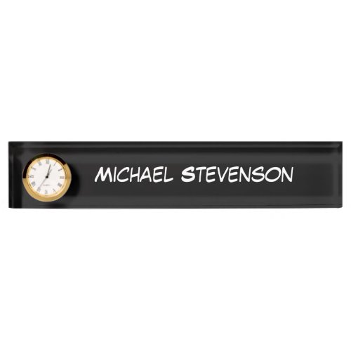 Professional Black Modern Nameplate with Clock