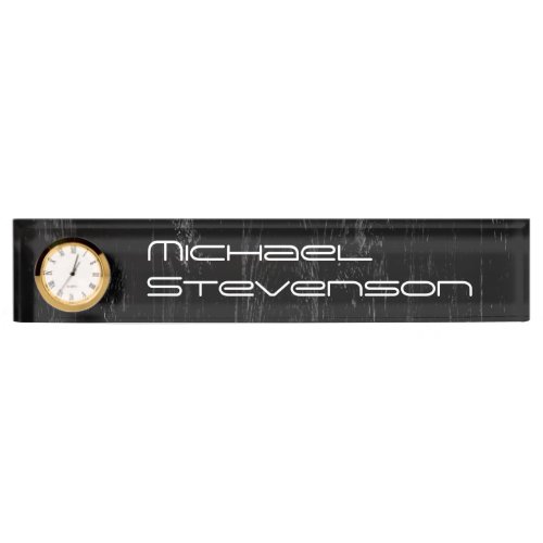 Professional Black Modern Nameplate with Clock