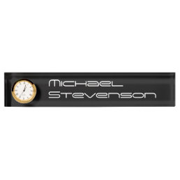 Professional Black Modern Nameplate with Clock