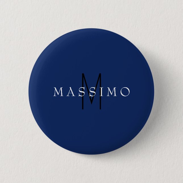 Professional Black Monogram Blue Your Name Button (Front)