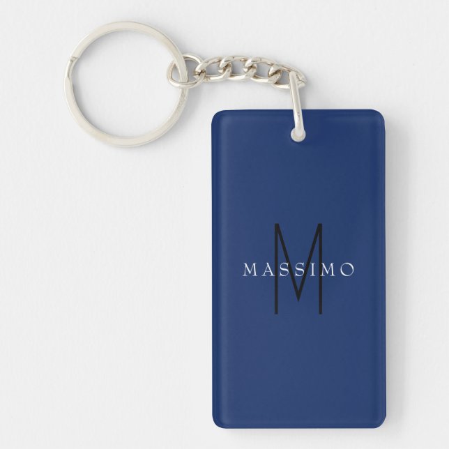 Professional Black Monogram Blue Your Name Keychain (Front)