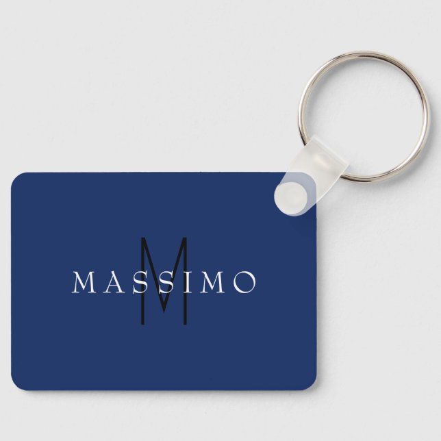 Professional Black Monogram Blue Your Name Keychain (Front)