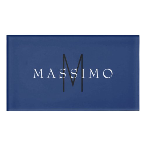Professional Black Monogram Blue Your Name Tag