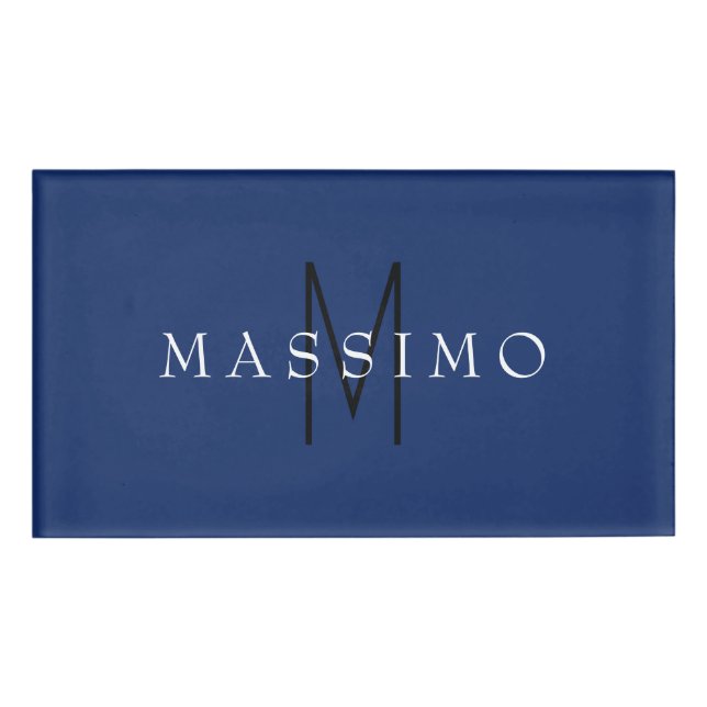 Professional Black Monogram Blue Your Name Tag (Front)