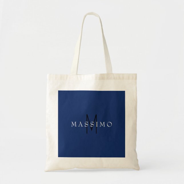 Professional Black Monogram Blue Your Name Tote Bag (Front)