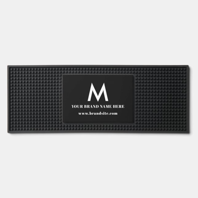 Professional Black Monogram Custom Business  Bar Mat (Front)