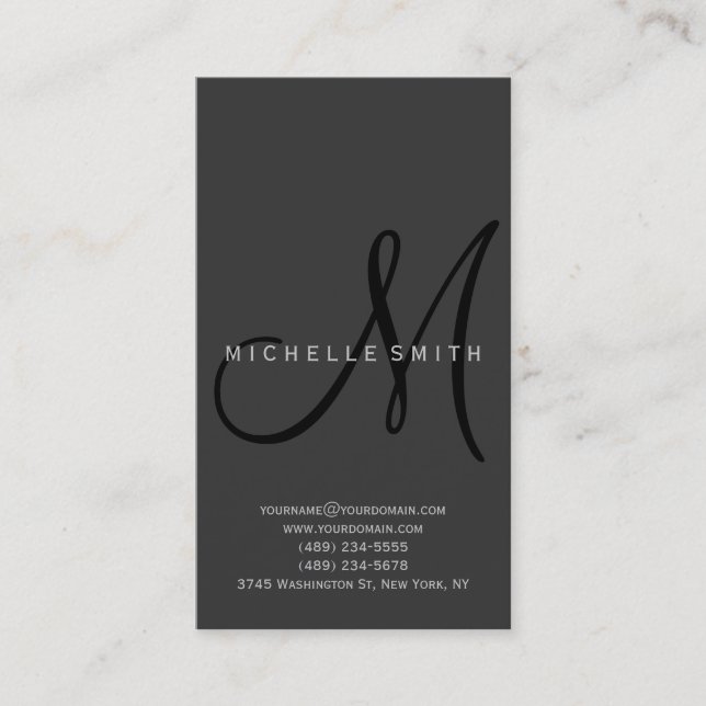 Professional Black Monogram Gray Business Card (Front)