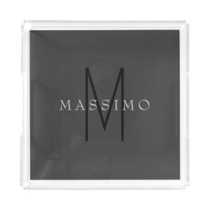 Professional Black Monogram Gray Your Name Acrylic Tray
