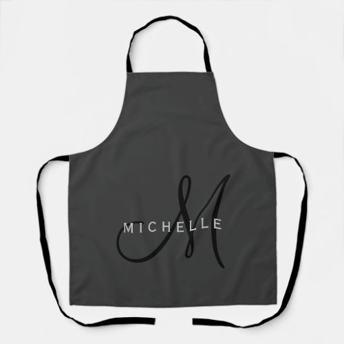 Professional Black Monogram Gray Your Name Apron