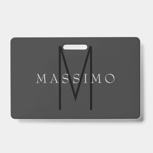 Professional Black Monogram Gray Your Name Badge (Front)