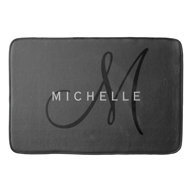 Professional Black Monogram Gray Your Name Bath Mat (Front)